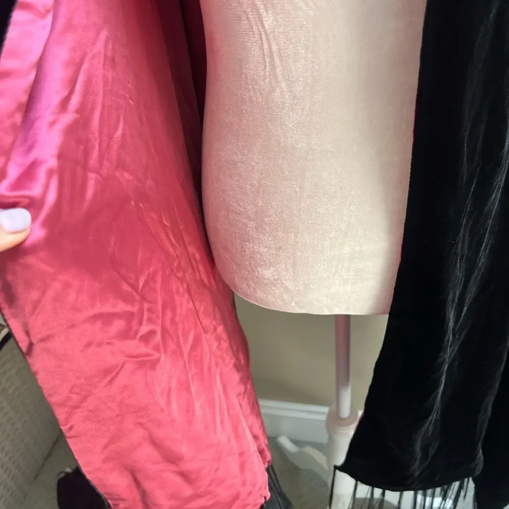 Black Velvet Wrap Shawl with Pink Lining